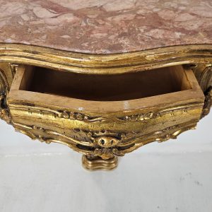 Pair of Venetian Rococo Console Night Stands with Rosso Verona Marble