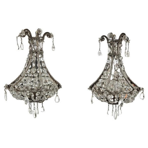 A Pair of Italian Crystal Wall Sconces 1940's