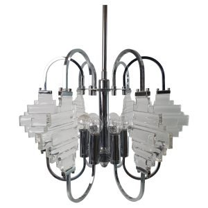 Chandelier by Sciolari in Glass and Chrome, Italy, 1960