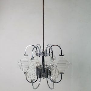 Chandelier_by_Sciolari_in_Glass_and_Chrome,_Ita (2) Chandelier by Sciolari in Glass and Chrome, Italy, 1960