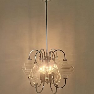 Chandelier_by_Sciolari_in_Glass_and_Chrome,_Ita (3) Chandelier by Sciolari in Glass and Chrome, Italy, 1960