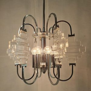 Chandelier_by_Sciolari_in_Glass_and_Chrome,_Ita (4) Chandelier by Sciolari in Glass and Chrome, Italy, 1960