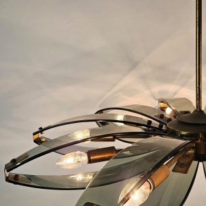 Italian_Mid-Century_Modern_ (1) Italian Mid-Century Modern Brass and Glass Chandelier, Attr. to Fontana Arte