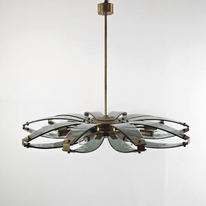 Italian_Mid-Century_Modern_ (3) Italian Mid-Century Modern Brass and Glass Chandelier, Attr. to Fontana Arte