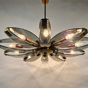 Italian_Mid-Century_Modern_ (4) Italian Mid-Century Modern Brass and Glass Chandelier, Attr. to Fontana Arte