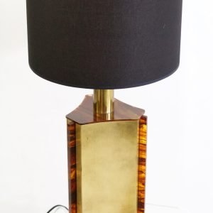 Italian Table Lamp in Faux Tortoise and Brass, 1970s