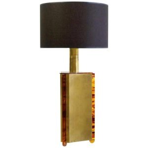 Italian Table Lamp in Faux Tortoise and Brass, 1970s
