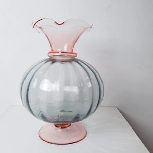 Large Pink and Gray Murano Glass Vase
