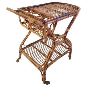 Mid Century italian Bar Cart in Bamboo and Rattan, 1950's