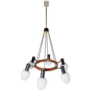 Midcentury Italian Opaline Glass Chandelier