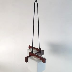 Midcentury Italian Teak and Opaline Glass Pendant
