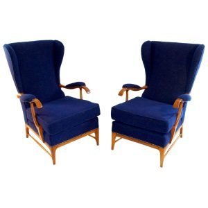 Midcentury Pair of Armchairs in Walnut by Paolo Buffa for Framar Made in Italy
