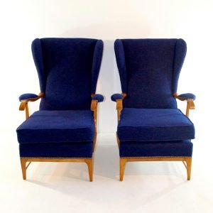 Midcentury Pair of Armchairs in Walnut by Paolo Buffa for Framar Made in Italy