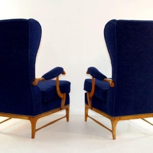 Midcentury Pair of Armchairs in Walnut by Paolo Buffa for Framar Made in Italy