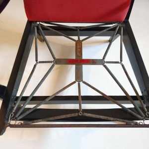 Midcentury Wingback Armchair in Red Velvet and Blackened Wood