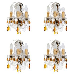 Two Pairs of Italian Crystal Wall Sconces Candle style