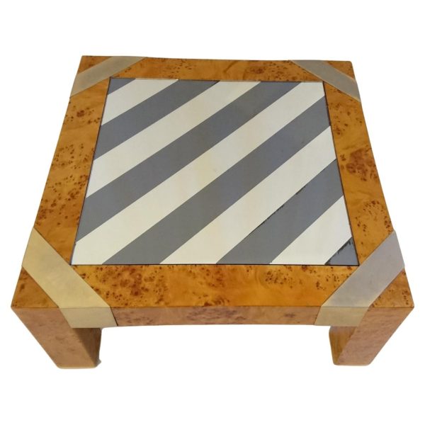 Vintage Italian Coffee Table in Burl and Glass