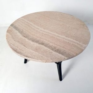 Want_more_images_or_videos_Request_addition (1) Mid-Century Round Coffee Table in Travertine, Italy, 1950's